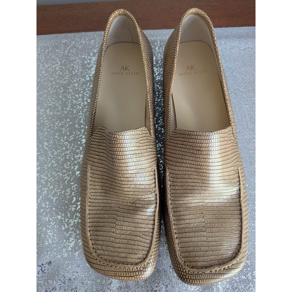 Anne Klein Shoes Womens 7.5 Tan Leather Snake Skin Python Loafers Light Academia - Picture 2 of 9